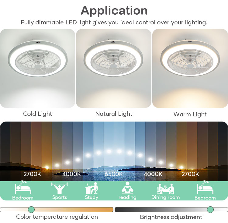 6 Speed Choice LED Ceiling Fan with Starry Pattern and 3 Color LED Light Made of Metal
