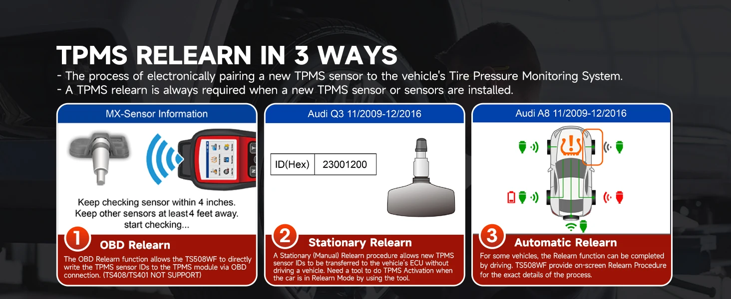 Autel MaxiTPMS TS508WF WiFi TPMS Diagnostic Tool Program MX-sensors, Read/Clear DTCs OBD2 TPMS Relearn Tool Free Update PK TS508