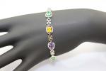 925 Sterling Silver Multicoloured Cubic Zircon Link Tennis Bracelet (H14)