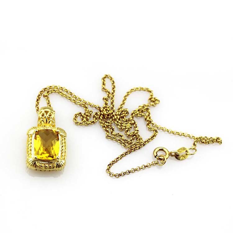 White Gold Plated 925 Silver Blue Topaz Cubic Zirconia Square Pendant Necklace (P04)