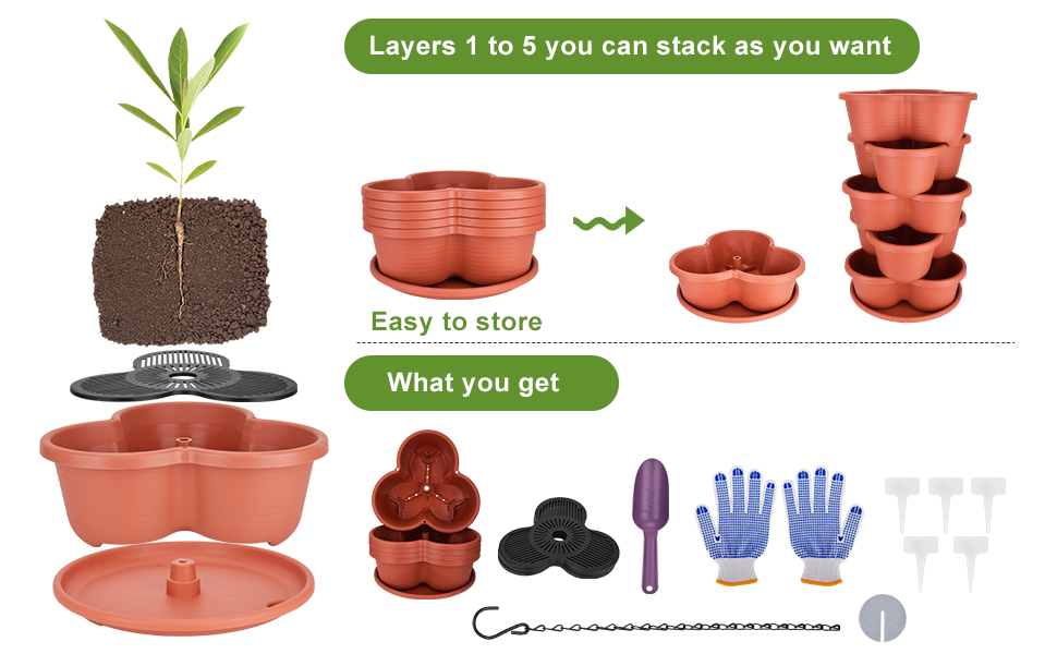 Stackable Planter, Vertical Garden Planter, Strawberry Planter, Indoor/Outdoor, 5 Tier Garden Tower, Herb Plant