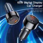 Digital Display USB A USB C Car Chargers OTP 65W Black Blue Color