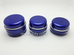 Quality high quality classic pmma acrylic cream jar dark blue UV coating with hot stamping silver ring plastic cosmetic bottle wholesale