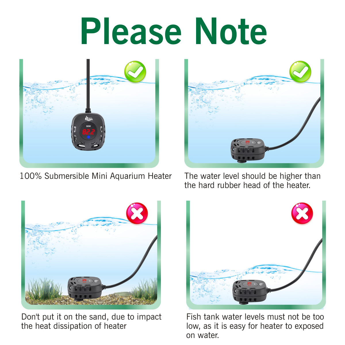 Titanium Temp Controller Hygger Aquarium Heater 50W For Fish Tank