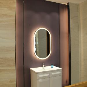 Quality Stainless Steel Oval Framed Wall Mirror with LED Light Luxury Golden Color W60xH100cm wholesale