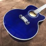 Custom 43 Inch Sky Blue Lacquered Solid Wood Polished Jumbo Flamed Maple Back