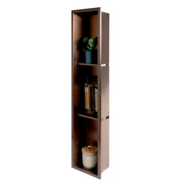 Bathroom Wall Tile Insert Metallco Shower Niche in Satin Copper Color with LED