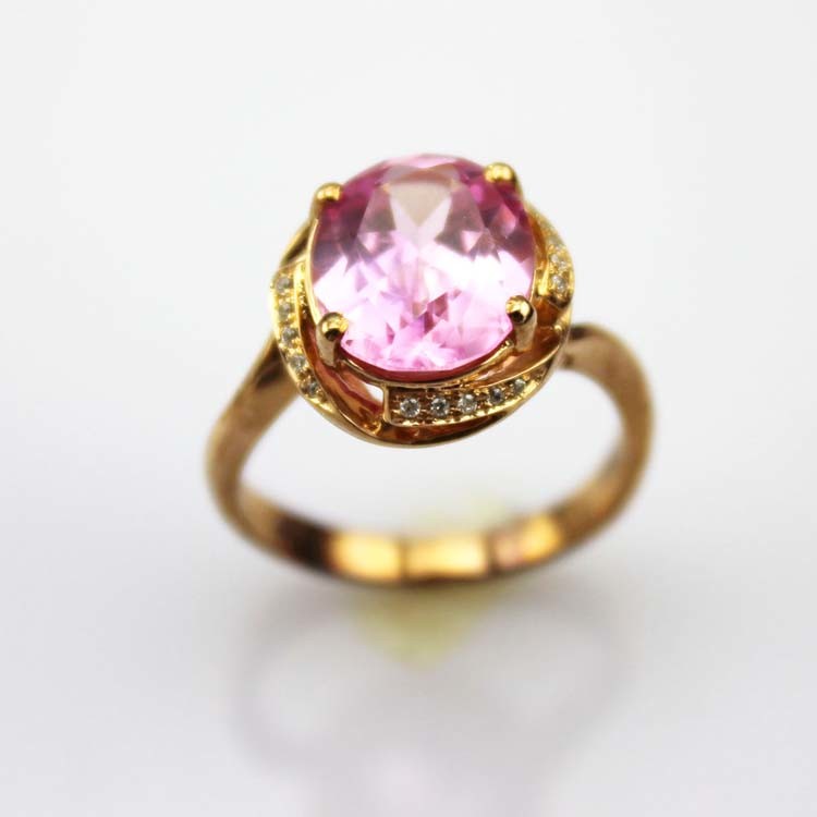 18K Rose Gold Plated Sterling Silver Ring 9mmx11mm Oval Pink Cubic Zircon (R266)