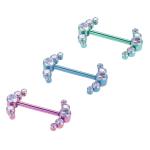 Shiny Opal Gems Pure Titanium G23 Nipple Rings 14G 1.6mm Steel color