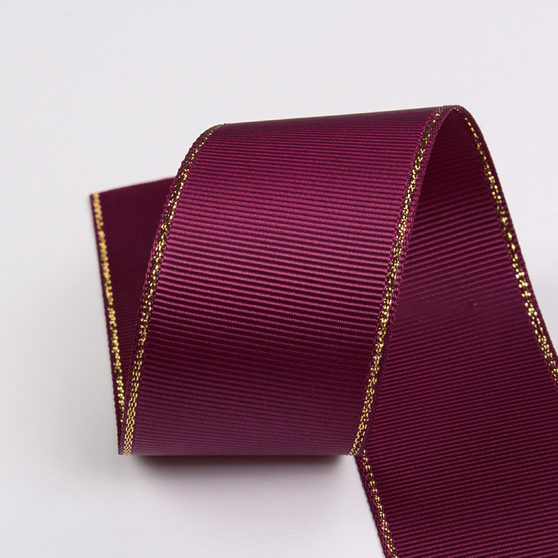 2.5cm Polyester Gold Edge Double Face Grosgrain Ribbon for Christmas Tree and Bag Handles