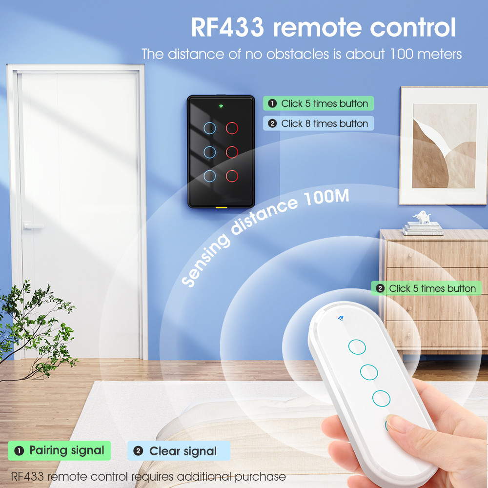 Tuya WiFi Switch Timing 6 Gang Voice App Alexa Google Home No Neutral Wire WiFi RF433 US Light Switch Smart Home