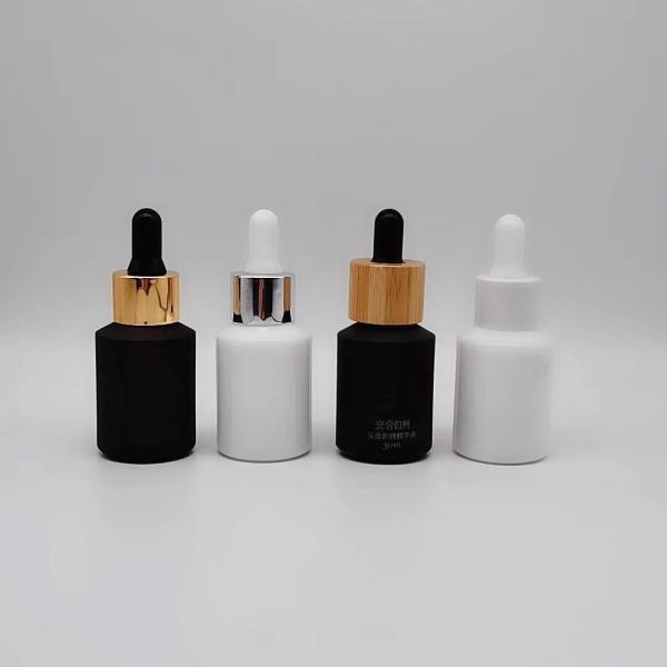 30ml slant shoulder black and white frosted essential oil glass bottle with