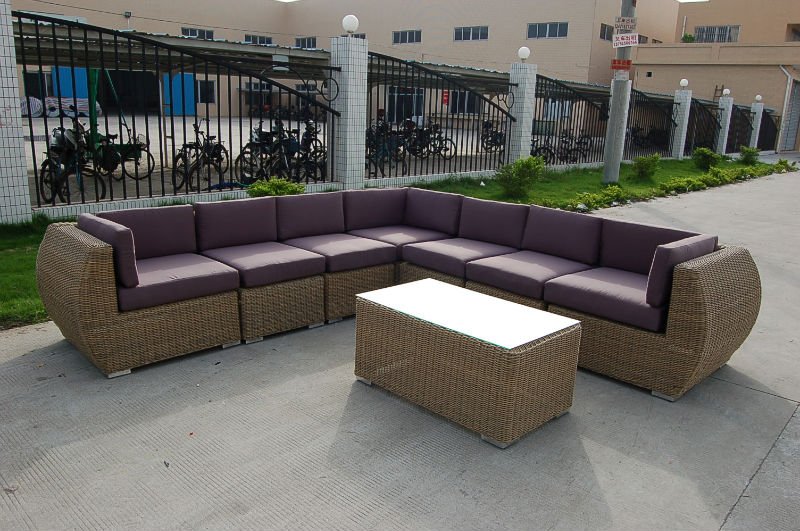 Garden Three Seater Aluminum Wood Canopy Rattan Woven Sofa without Folded Design in Fabric Cushion and Foam
