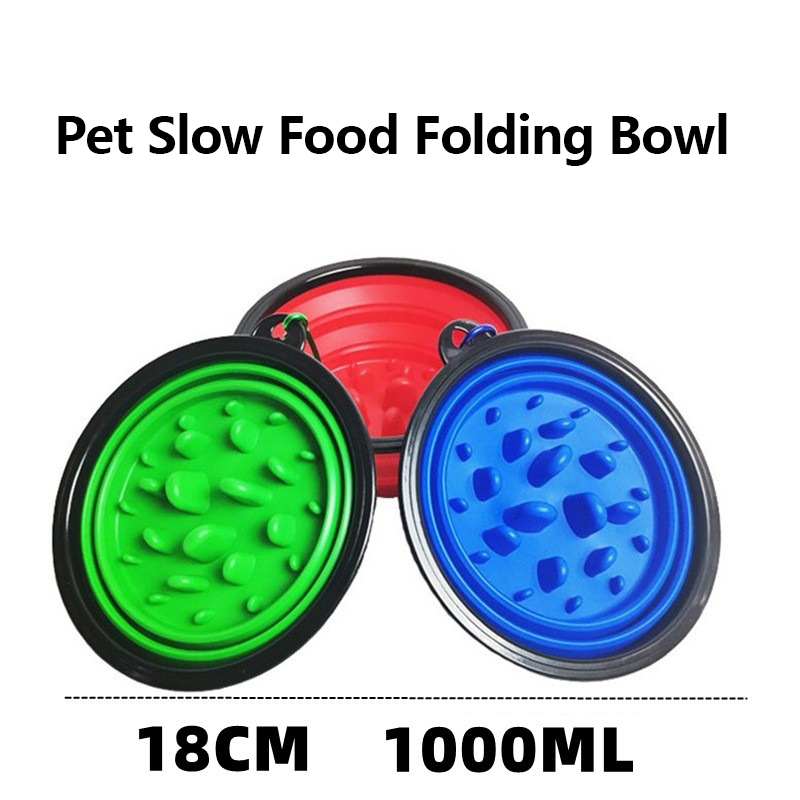 Pet Cat Slow Feeder Silicone Portable Foldable Collapsible Dog Bowl Outdoor Activities