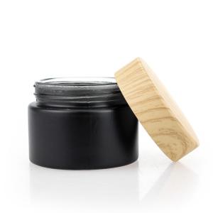 Quality Black Matte Glass Jars 50g Cosmetic Packaging Set Bamboo Color Screw Cap wholesale