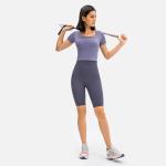 Short Sleeves Square Neck Breast Pad Elegant Women Fitness Shirt Yoga Wear