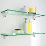Customized Bathroom Stainless Steel Shower Shelf with Rail and Tempered Glass
