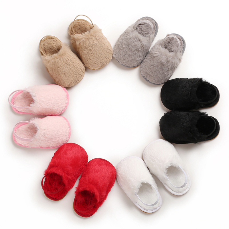 Rubber sole wholesale cheap fur upper prewalker outdoor infant girl baby sandals