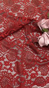Quality High Quality Red Color Corded Shine Floral Scalloped Edge Lace Fabric By The Yard Dress For Fashion wholesale