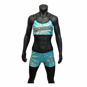 Quality Lycra Fabrci Cheerleading Training Clothes , Green / Blue Youth Cheerleading Outfits wholesale