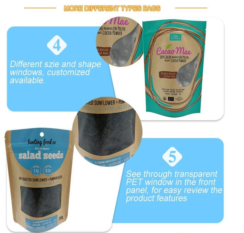 Wholesale Biodegradable Zipper Brown Kraft Paper Bags Tea/Food Packaging Stand Up Paper k Bag