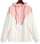 Spring Autumn Women Two Tone Hooded Windbreaker Fashion Design For Running