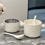 2024 Trendy Ceramic Double Ear Heart-Shape Bowl Stainless Steel Lid Microwaveabl