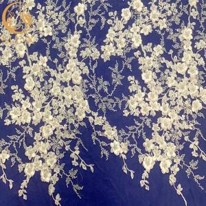 Quality White 3D Applique Embroidery Beaded Lace Fabric For Bridal Dress wholesale