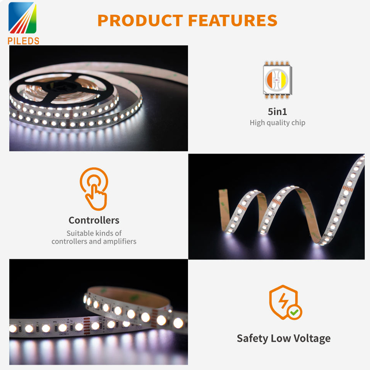 Hot Seeling DC24V Smd 5050 5 in 1 96leds/m 12mm 5 Colors in 1 Led Rgb Colorful Changing Rgbcw Led Strip