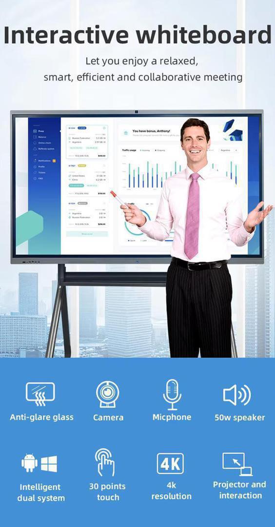 Interactive Smart Whiteboard 3840x2160 4K Screen Panels With Android APPs Software 0