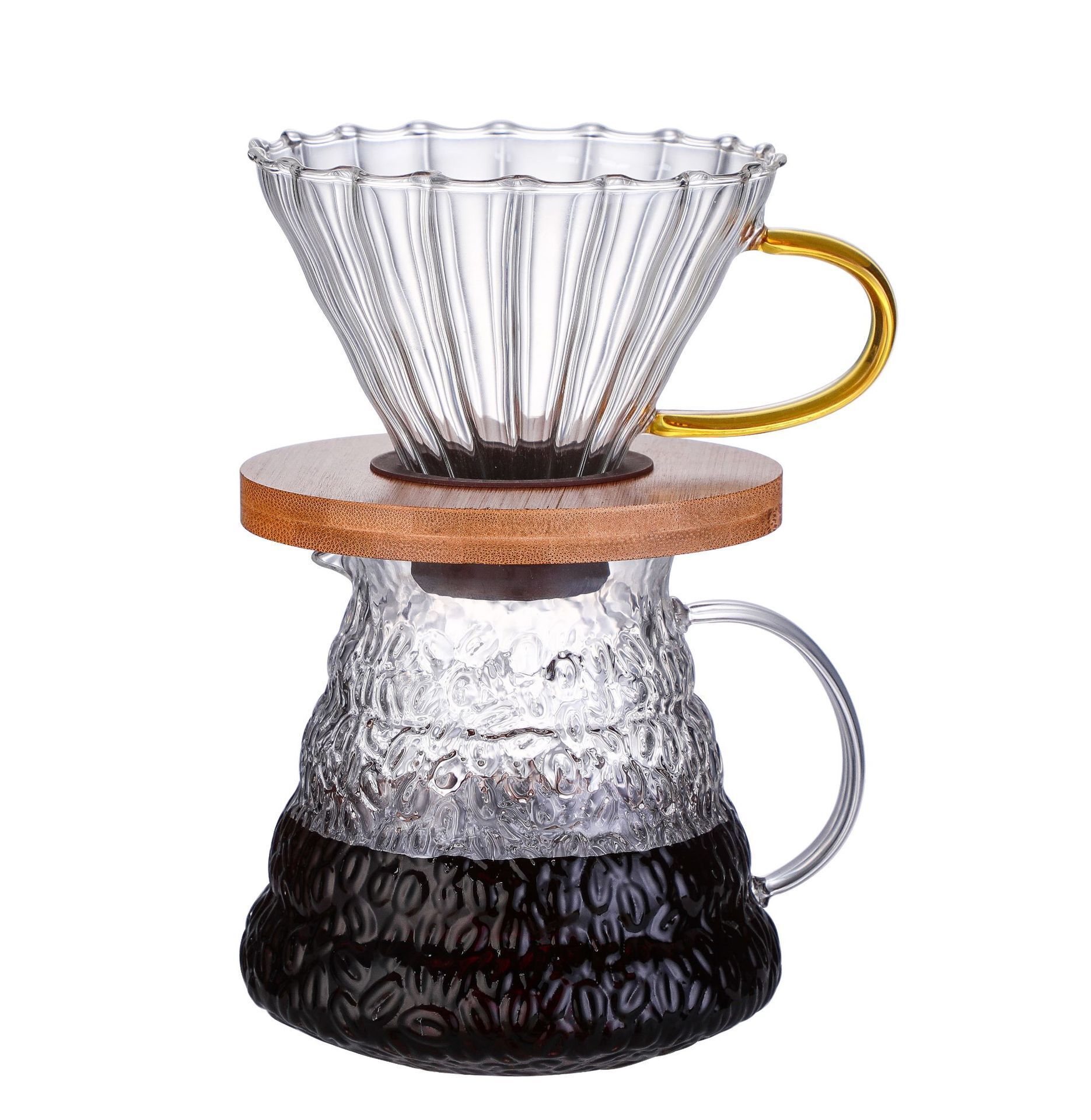 Transparent Glass Coffee Maker Set with Heat Resistant Dripper and 600ml Capacity