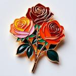 Zinc Alloy Rose Bouquet Fridge Magnet With Metallic Leaves