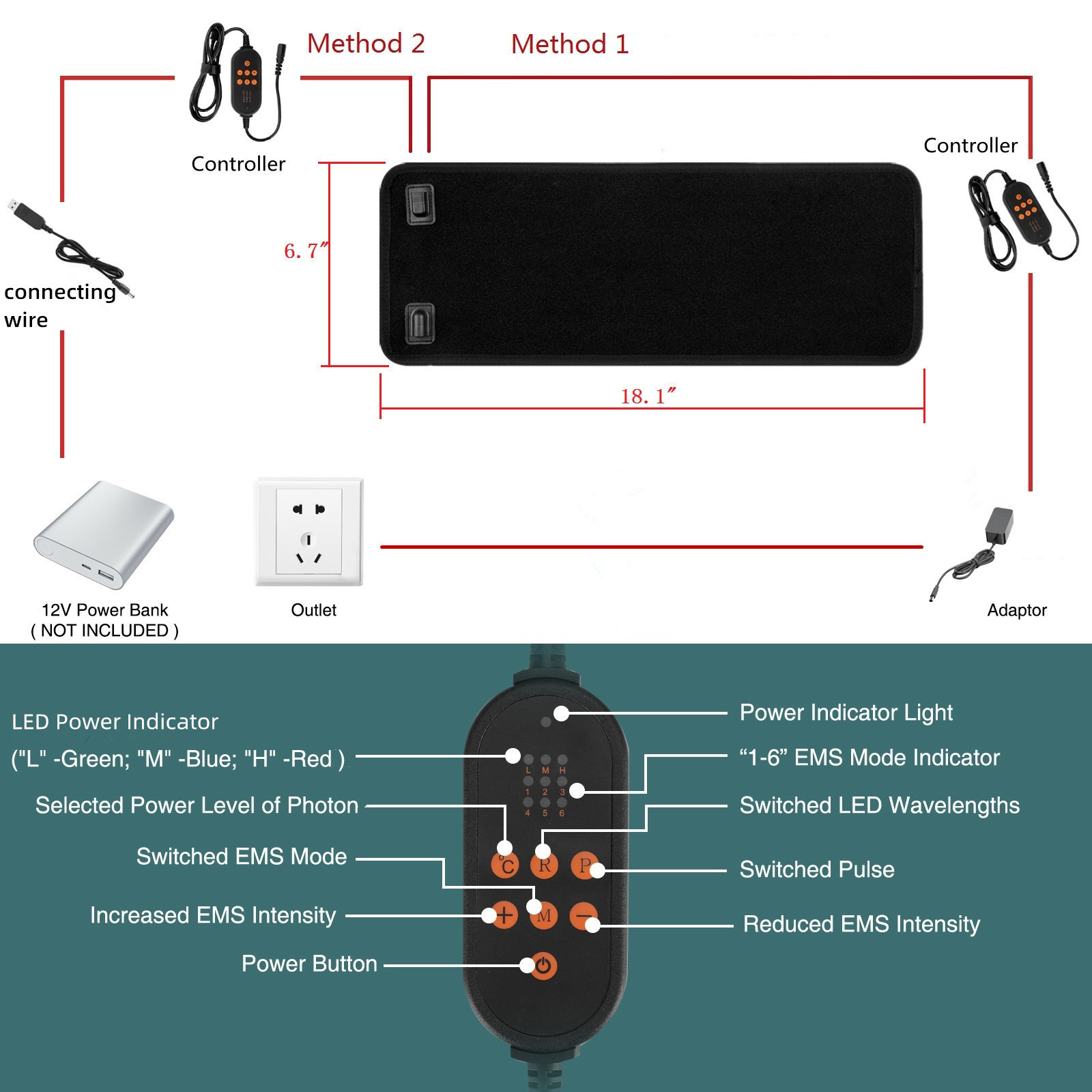 LED Light And EMS Multifunctional Infrared Waist Belt For Muscle Massaging