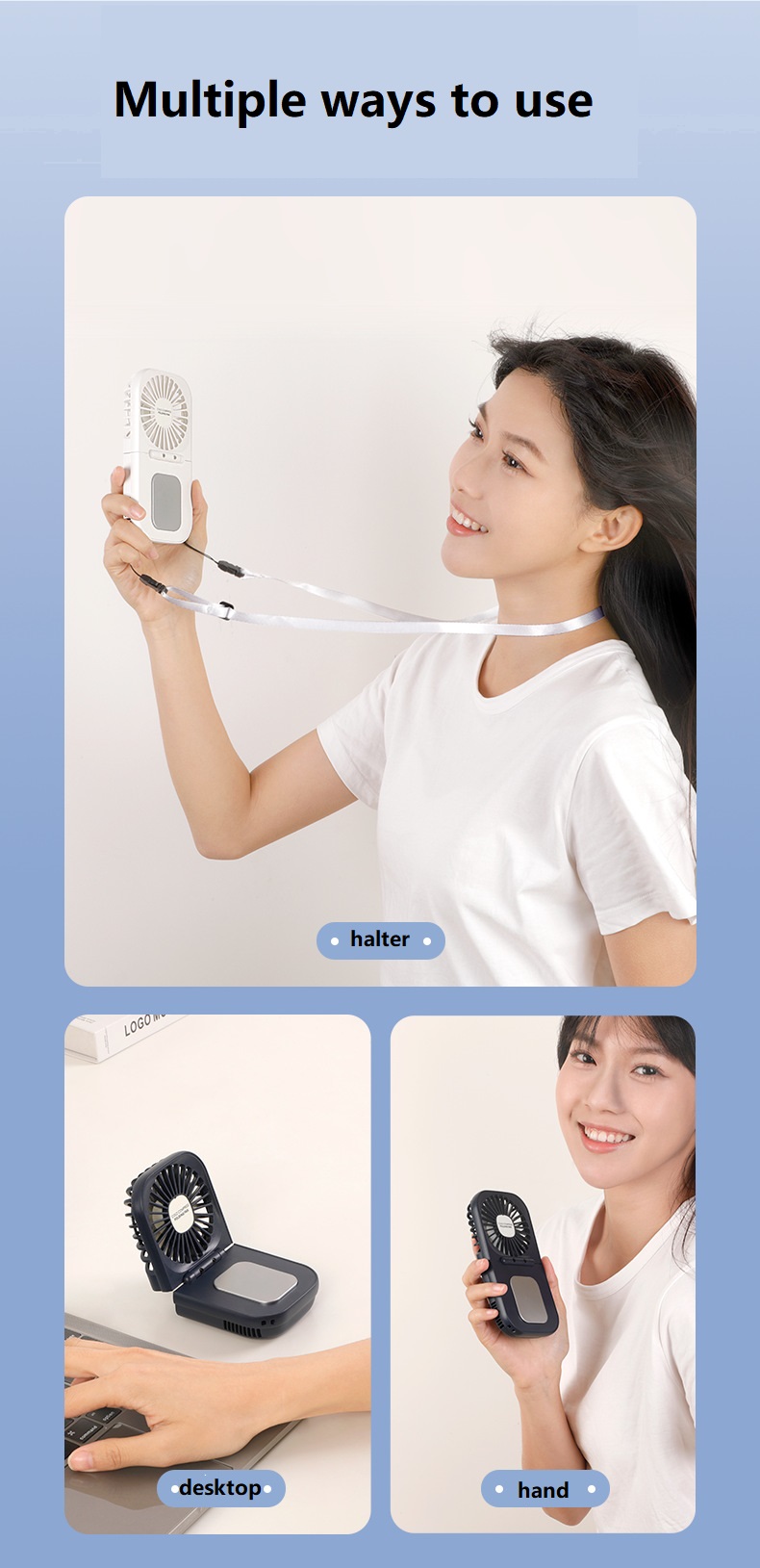 2000mAh USB Rechargeable Handheld Fan for Portable Air Cooling and Neck Wearable Design
