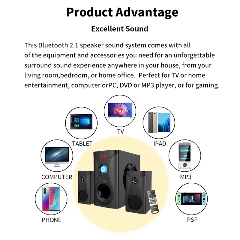 HiFi Surround Sound Electronic Home Theater 2.1 Multimedia Speaker System for Leisure