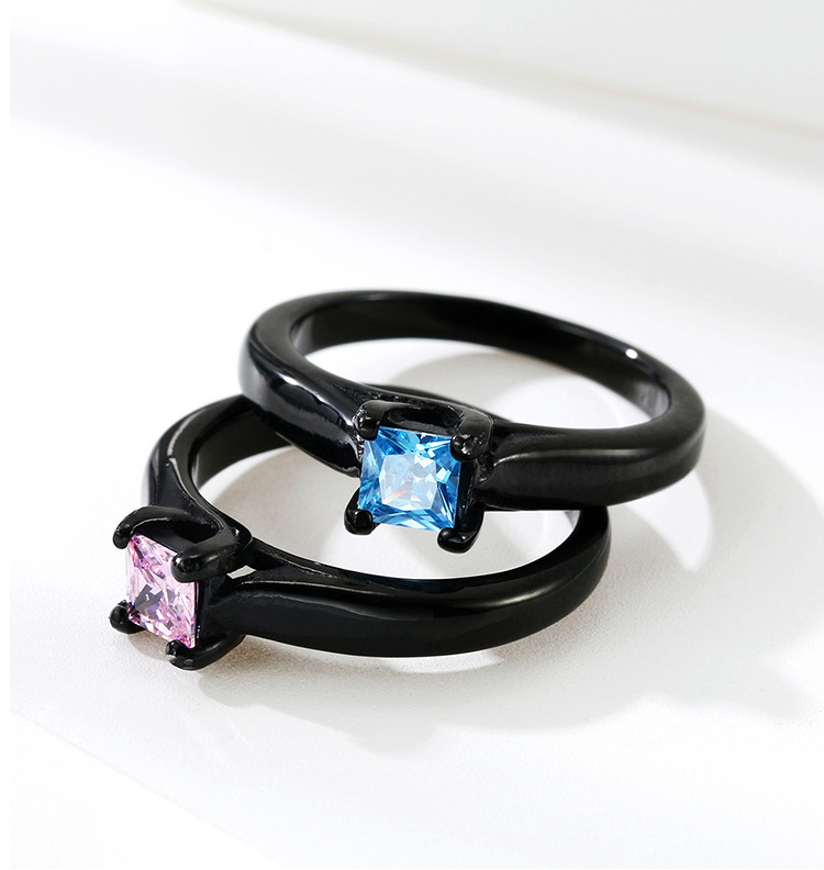 Men's Jewelry Stainless Steel Ring Matte Black Vintage Crystal Stone Ring