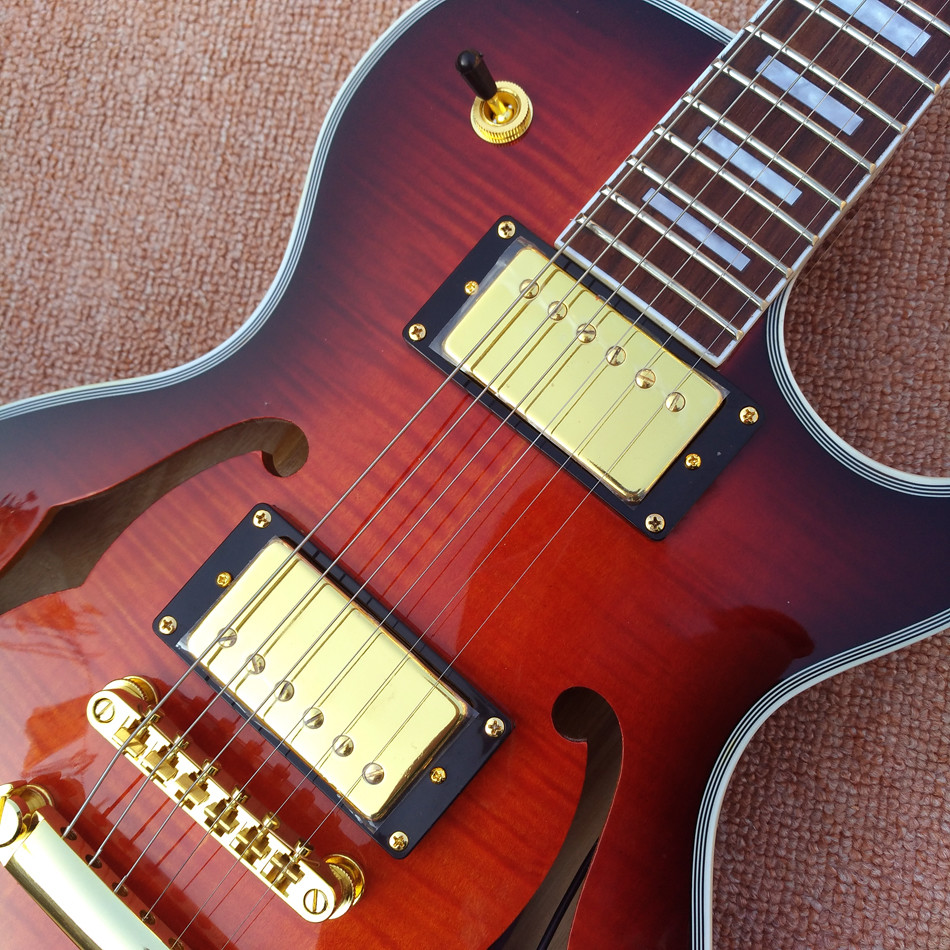 High quality custom LP Semi Hollow body Electric Guitar with F holes, Flame Maple Top & Back LP Electric guitar
