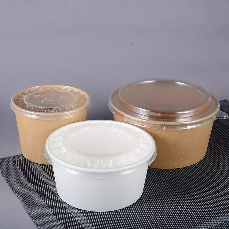 Dia 11.5cm 500ml Disposable Paper Bowl With Clear OPS Lid For Restaurant
