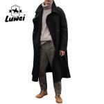 Winter Outerwear Classictrench Breasted Plaid Utility Long Trench Coat Slim Fit