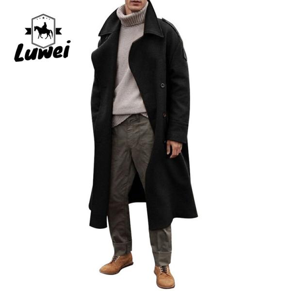 Winter Outerwear Classictrench Breasted Plaid Utility Long Trench Coat Slim Fit