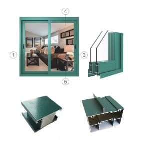 Quality 6063 Alloy Aluminum Sliding Window Frame Green Powder Coating wholesale