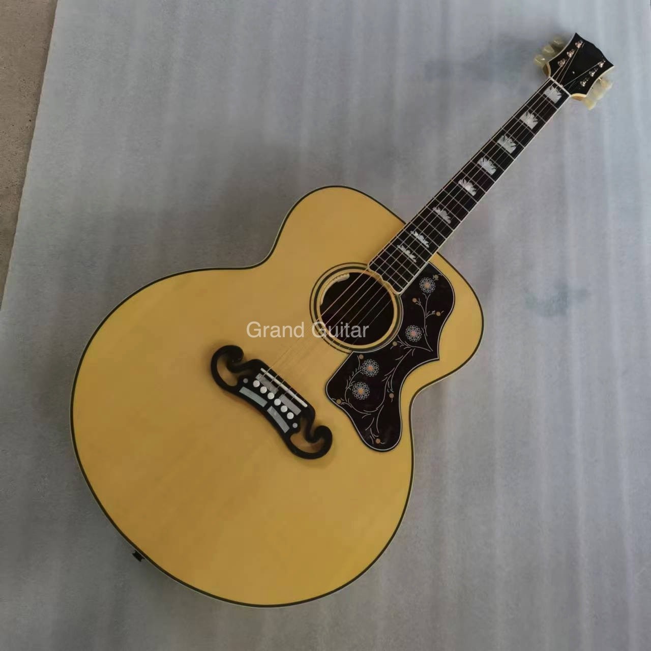 Custom Solid 43 Inch Jumbo Parlor Acoustic Guitar Flamed Maple Back Side Ebony Bridge