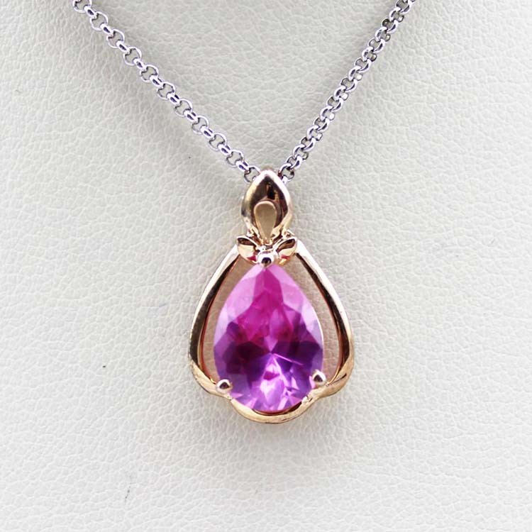 Women Jewelry 18K Rose Gold Plated 925 Silver 8mmx10mm Pear Pink Cubic Zircon Pendant(PSJ0421)