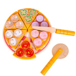 Quality Food Cooking Simulation Wooden Pizza Toy Fruit Vegetable With Tableware wholesale