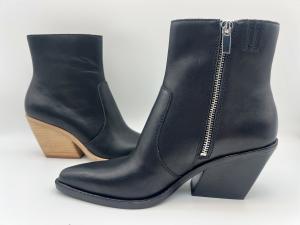 Quality Solid wood spray paint high heels，black soft cow nappa leather womens dress boots，pointed toe ankle boots wholesale