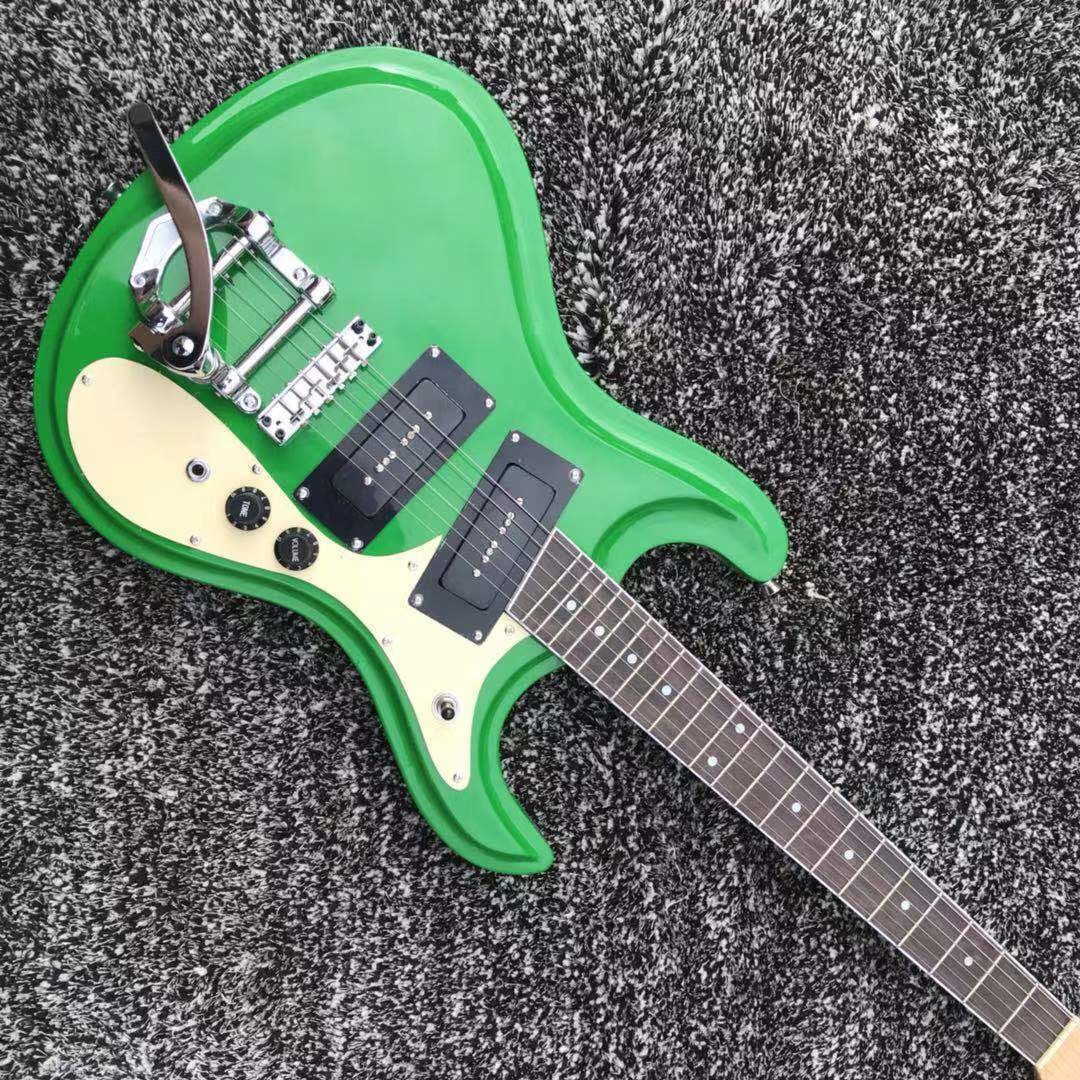 Custom Mosrite Style Electric Guitar with Tremolo in Green