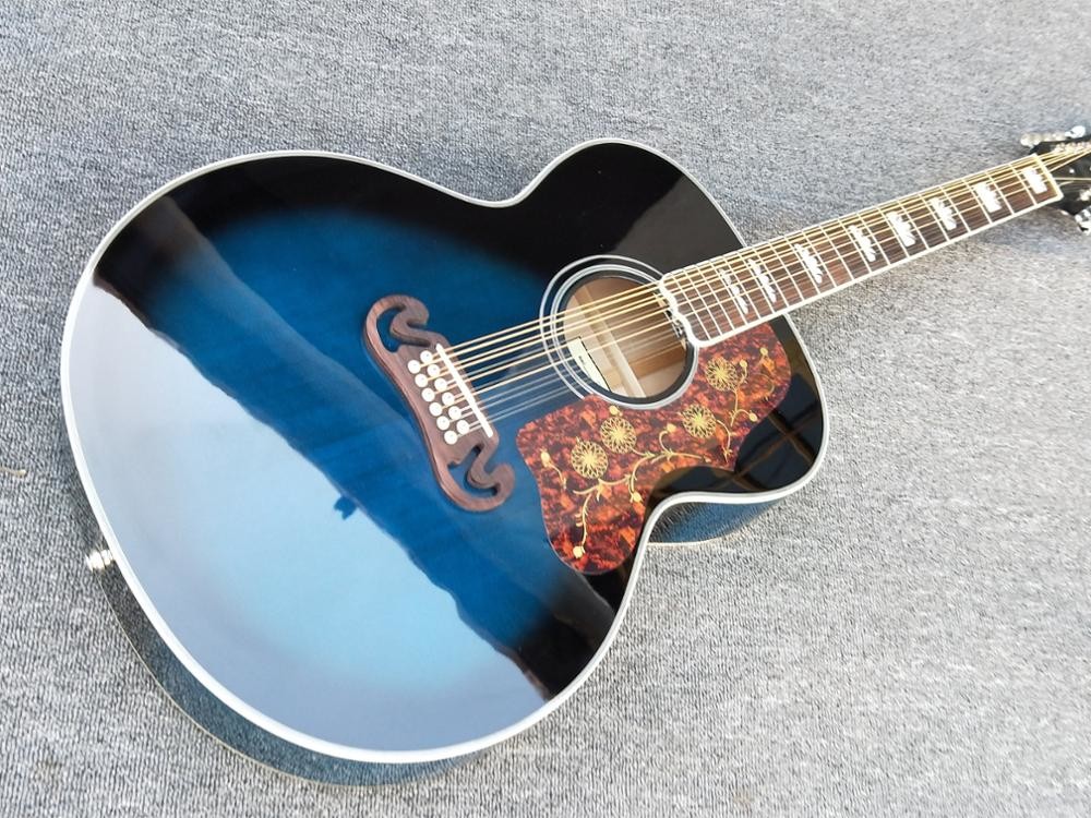 Top quality Blue clolor 12 strings J200 classical acoustic Guitar,Factory maple 43" Jumbo G200vs acoustic guitar
