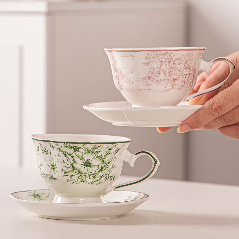 Porcelain Tea Cup And Saucer Set With Spoon French Vintage Floral Design 200ml Capacity