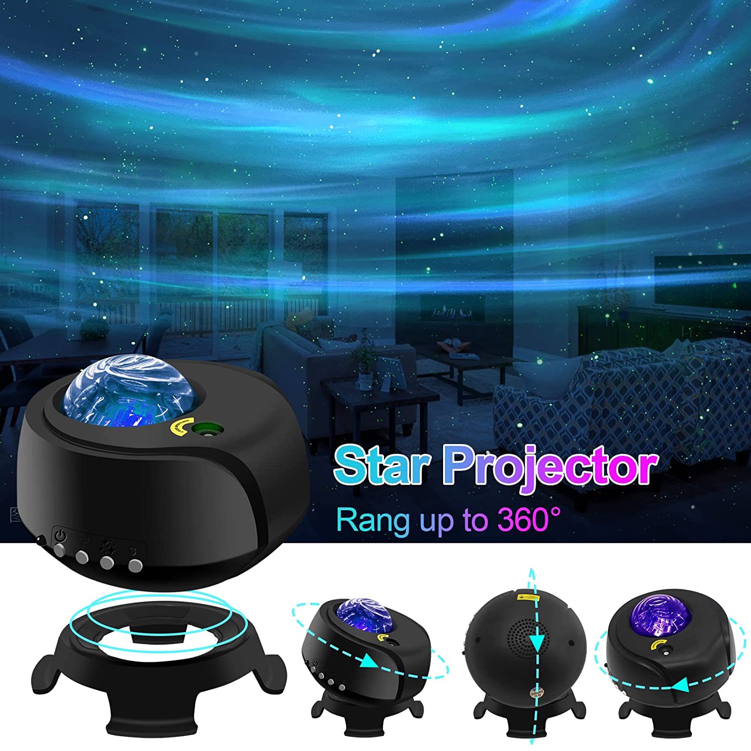 2022 Newest Galaxy Music star Projector Lamp Romantic Nebula Aurora Starry Bedside Atmosphere Lamp with Remote controlle