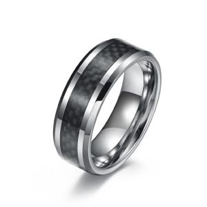 Quality Round Rotatable Polish Black Silver Simple Men Rings Stainless Steel And Carbon Fiber Rings wholesale